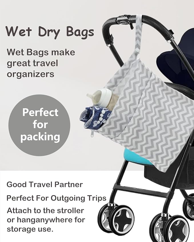 ALVABABY 2pcs Cloth Diaper Wet Dry Bags Waterproof Reusable with Two Zippered Pockets Travel Beach Pool Daycare Soiled Baby Items Yoga Gym Bag for Swimsuits or Wet Clothes