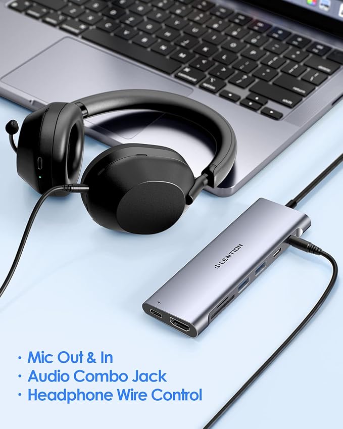 LENTION 8-in-1 USB C Hub, Docking Station with 3.3FT Long Cable, 4K HDMI, USB A&C, SD/TF Card Reader, Aux, 100W PD Charging, for MacBook Pro/Air, Dell, HP, Chromebook, Steam Deck (C37-1M, Space Gray)