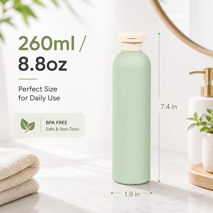 METAPACK 4Pack 8.8oz Travel Shampoo Bottles with Labels, Refillable Travel Bottles, Flip Top Squeeze Bottles, Portable Plastic Toiletry Containers for Lotion, Conditioner & Body Wash(green, blue)