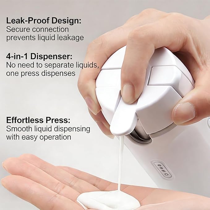 4 in 1 Travel Dispenser, 4 Pack 30ML Travel Bottles with Stickers for Toiletries, Leak Proof Travel Size Containers, Portable for Shampoo Lotion Conditioner Cream White