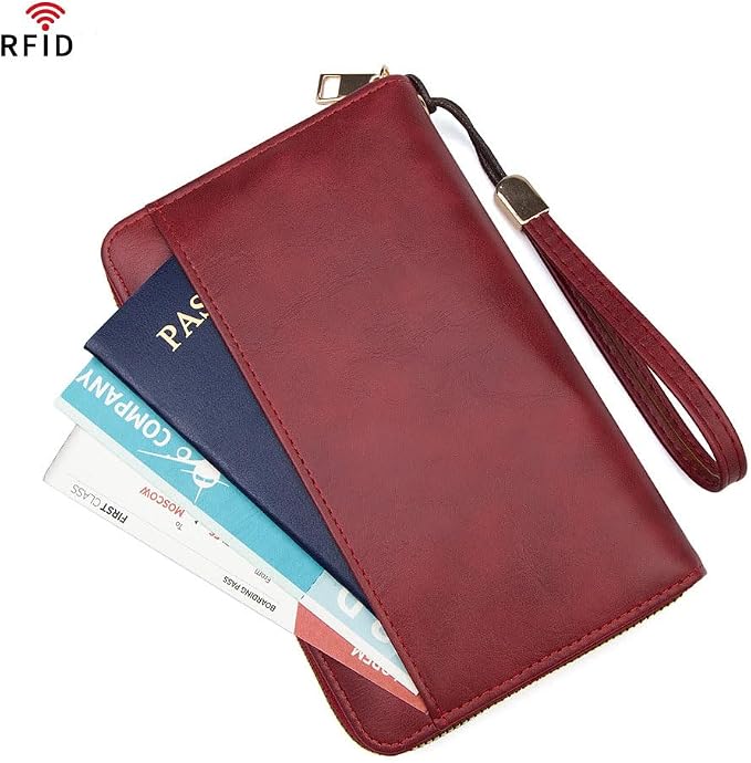 Family Passport Holder for Travel Women and Men RFID Passport Holder with Zipper Passport Case Passport cover Passport Wallet Travel Essentials and Accessories(1-2, Red)