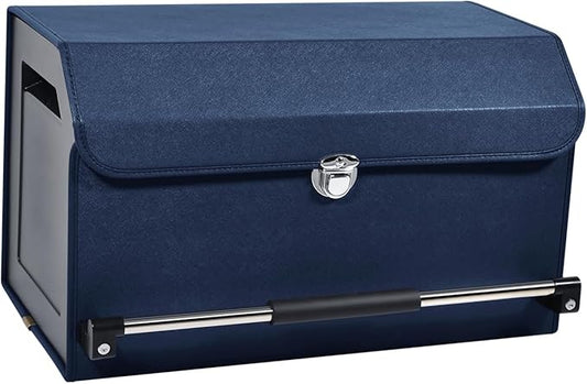 Car Trunk Organizer, Car Trunk Leather Storage Box with Lid and Push-pull Handle Car Trunk Storage Organizer for Car (Blue, 20.47 x 11.42 x 12.2in)
