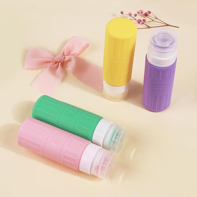 GLAMFIELDS Travel Bottles for Toiletries,TSA Approved 3.3oz Size LeakProof Silicone Toiletry Containers for Shampoo, Conditioner,Easy to Squeeze，Portable Travel Essentials for Lotion(18 Pack) Macaron