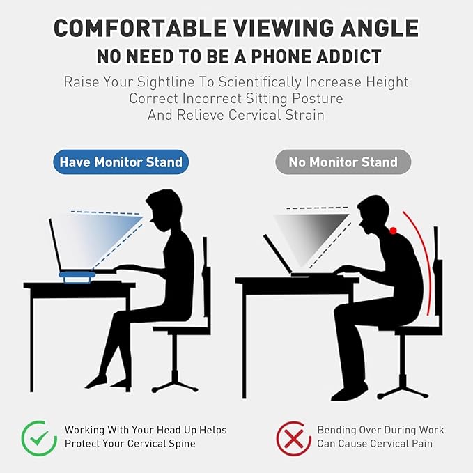 Dual Monitor Stand Riser, 47Inch Solid Wood Desktop Organizer with Non-Slip Pads, Holder for 2 Monitors, Laptops, TV, PC, Printer, Walnut Finish