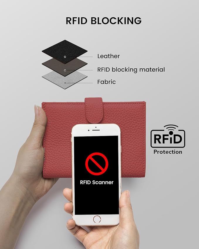 RFID Passport Holder Travel Wallet for Women, Leather Passport Cover Wallet with Card Holders SIM Slots,Zippered Coins Pocket and Cash Slot Slim Compact Travel Wallet (Brick Red)