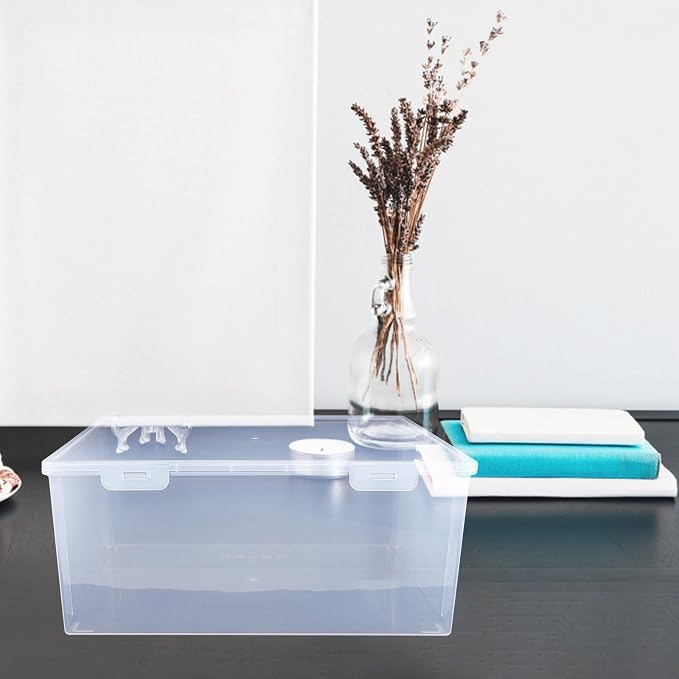 Portable Plastic Document Storage Box with Lid, High Capacity A4 File Organizer for Office and Home, Stackable Desktop File Holder for Certificates and Photo Storage
