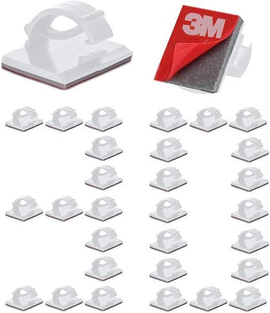Cable Clips Self with 3M Adhesive Cord Organizer, Wire Holder Clamp Management Sticky for Desk Car Dash Cam Tables Wall, White 30pcs