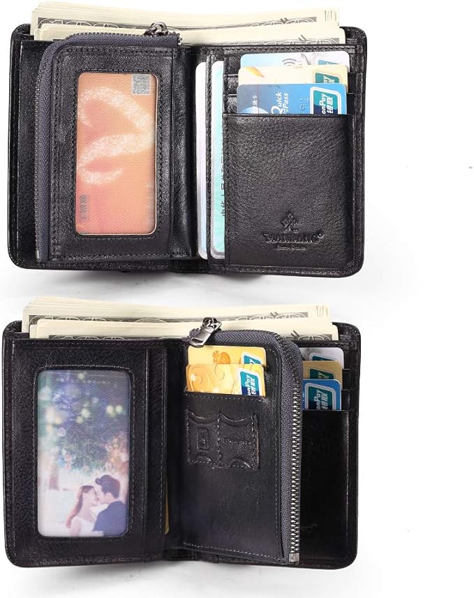 MANBANG Mens Wallet Zipper Genuine Leather RFID Card Holders Cowhide Zip Coin Pocket Bifold wallets for men