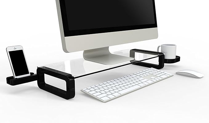 UBOARD Basic - Tempered Glass Monitor Stand Shelf Multiboard for Your PC, iMac and iPhone (Black)