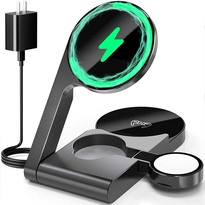 2026 3 in 1 Wireless Charging Station Mag-Safe Fast Charging Station for Apple MagSafe Charger, with USB C Charger, Foldable Charging Magnetic Wireless Charger Stand, Space Aluminum Travel Charger