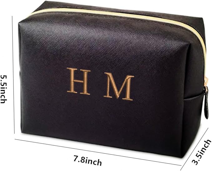 GOPHIE Personalized Embroidered Makeup Bag, Toiletry Bag for Women, Large Cosmetic Travel Bag, Gift For Bridesmaid,Set of 6,Black