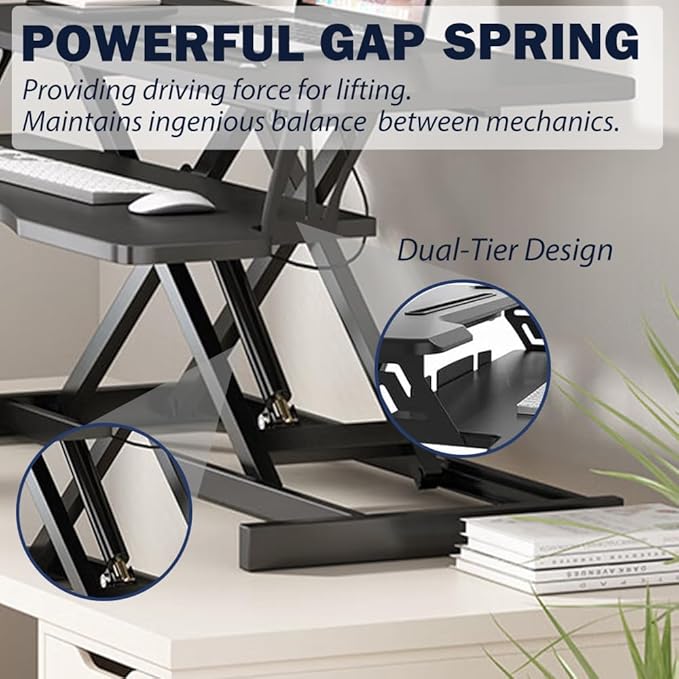 Standing Desk Converter 32" - Sit to Stand Desk Converter for Dual Monitors - Height Adjustable Desk Riser for Standing - Home Office & Corporate Use - Relieve Back Pain (Black)