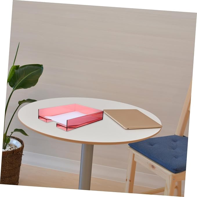 Healeved Stackable Plastic File Box Organizer A4 Paper Storage Case with Lid, Wine Red Desktop Document Holder for Office and School Supplies