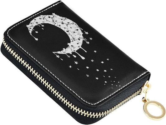 Moon RFID Credit Card Holder Wallets Accordion for Women Leather Zipper Card Case Accordion Wallet for Ladies Girls