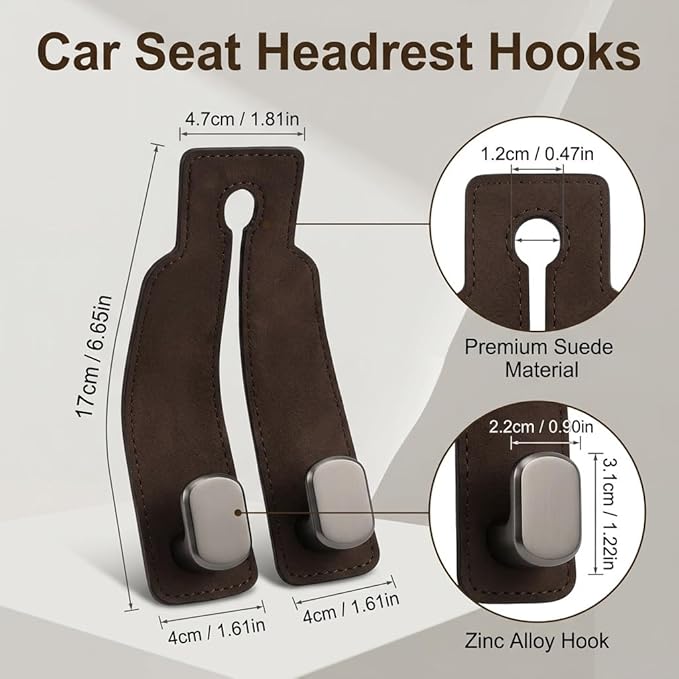 Zinc Alloy Car Headrest Hooks for Purses and Bags, 2 Pack Heavy Duty Dual Purse Holder for Car Seat Back, Metal Car Hooks Hanger Storage Organizer for Handbags, Coats, Umbrellas