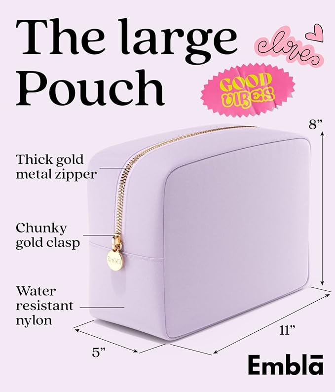 Embla Large Makeup Bag and Waterproof Nylon Travel Toiletry Bag, Large Capacity Cosmetic Zipper Pouch, Lavender