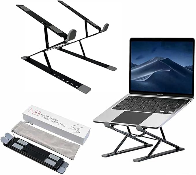 Adjustable Laptop Stand, Portable Aluminum Holder for 10-17" Laptops & Tablets, Ergonomic Riser for Desk, Lightweight Foldable Design for Home Office & Travel, Black