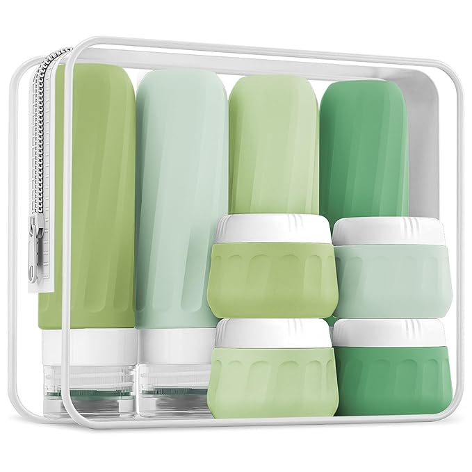 Mrsdry Travel Size Toiletries 10 Pack, TSA Approved 3oz & 1oz Silicone Refillable Containers with Clear Travel Bag