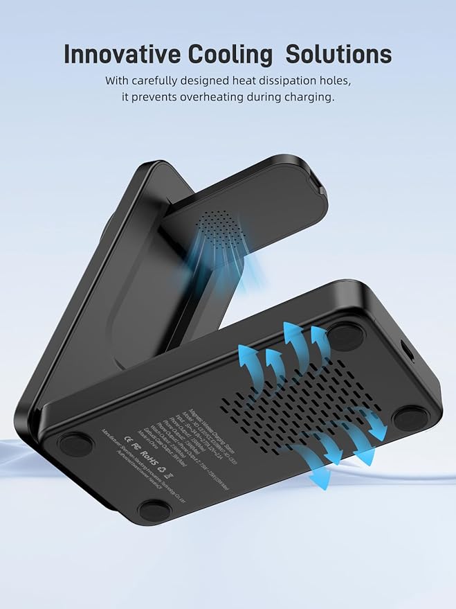 Wireless Charger for Apple Charging Station, Dual MagSafe Charger for iPhone 17/17 Pro/17 Pro/iPhone 16 Pro Max//AirPods, 3 in 1 Foldable iPhone Charging Station, Watch Charger for Apple iWatch Series