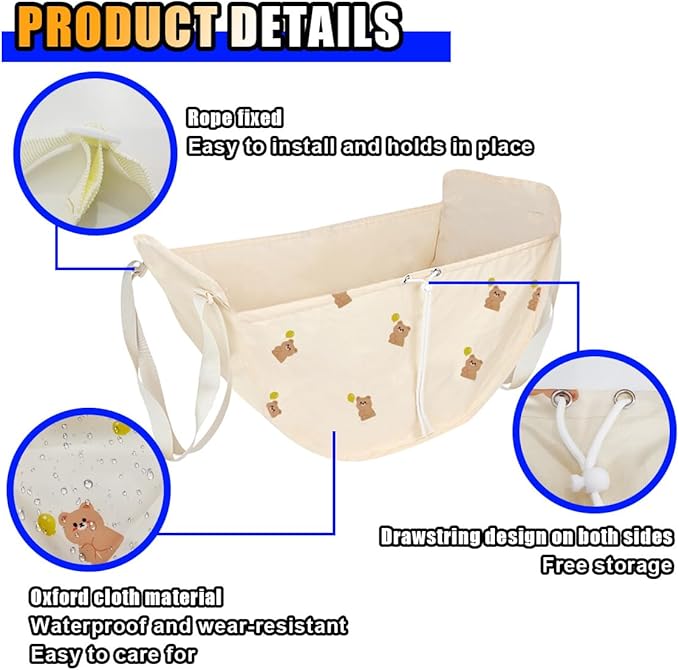 Car Seat Organizer - Large Capacity Auto Backseat Organizer, Collapsible Car Hammock Storage Bag, Reusable Tote with Drawstrings, Road Trip Essentials for Adults Kids (Beige)