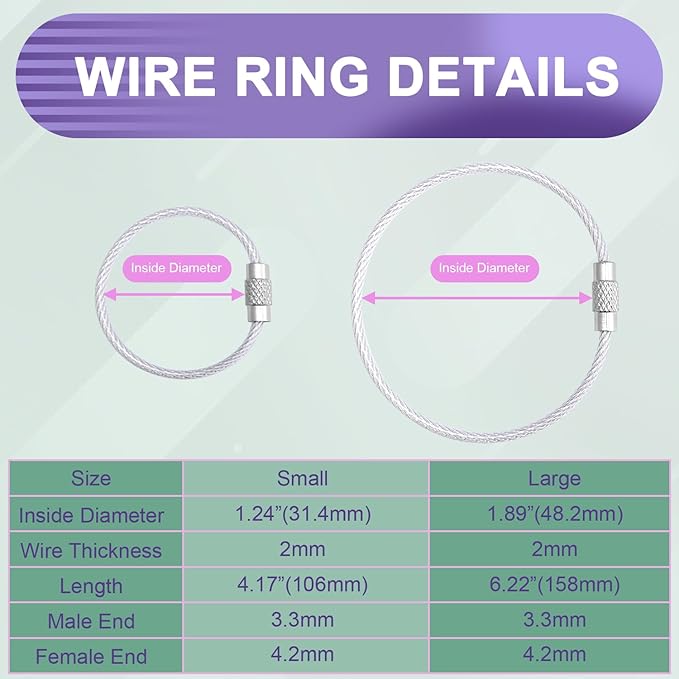 12 Pack 6" Key Ring Wire Keychain Cable Keyring Keychain Holder Clips Large Loops for Car Keys Tags, Luggage Bag Tags, Crafts (Silver, 2mm)