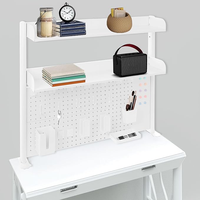 Desk Pegboard, Clamp On Desk Organizer Shelf, Desktop Bookshelf Storage Shelves, Privacy Panel for Home Office Dorm Gaming Desk, Carbon Steel, 39.4" x 37.4", White
