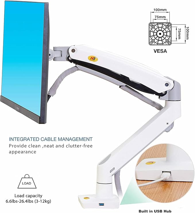 NB North Bayou Monitor Desk Mount Ultra Wide Full Motion Swivel Long Arm with Gas Spring for 22''-35''Monitors from 6.6 to 26.4lbs Height Adjustable Monitor Stand G70-W