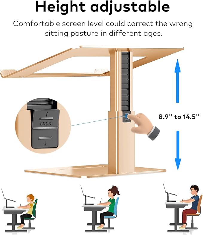 Laptop Stand for Desk, Ergonomic Aluminum Laptop Stand Adjustable Height from 7-15", Sitting and Standing Laptop Riser for 10-17" Notebook