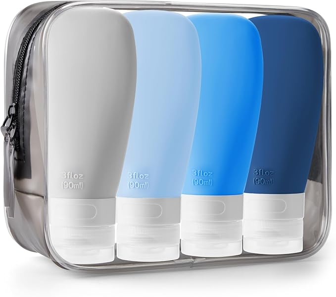 INSFIT Travel Bottles for Toiletries, TSA Approved 3oz Travel Size Containers, BPA Free Leak Proof Squeezable Silicone Tubes for Shampoo Conditioner Lotion Body Wash with Labels