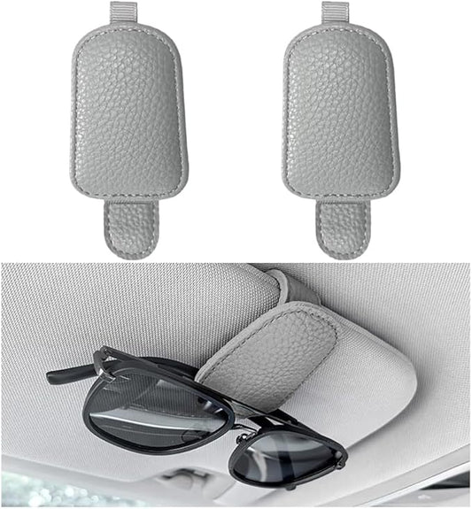 zipelo Sunglasses Holders for Car Sun Visor, 2PCS Magnetic Leather Vehicle Glasses Hanger Clip for Ticket Card, Auto Interior Eyeglass Organizer Accessories, Universal for SUV Sedan Truck (Gray)