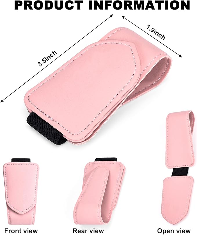 Hoffi Black Sunglasses Holder for car Visor, 2 Packs Magnetic Leather Sunglasses Clip for car Visor, car Accessories for Women and Men Interior, Visor Sunglasses Holder Clip（Black+Pink）