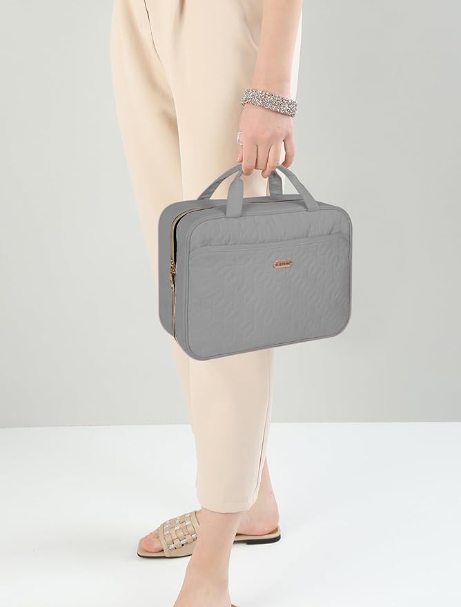 BALULHG Grey Toiletry Bag, Makeup Organizer, Travel Bag For Women Mens Toiletries, Waterproof with Hanging Hook, Large Capacity