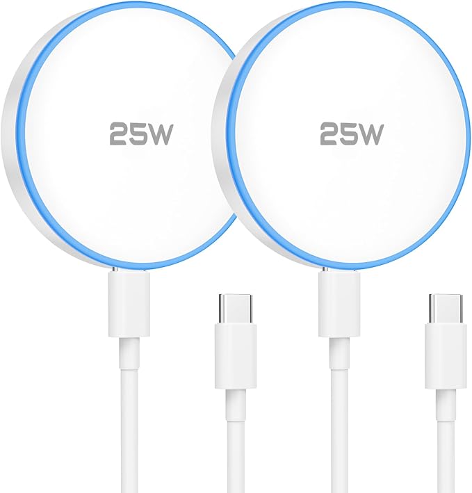 25W MagSafe Charger 2 Pack Magnetic Wireless Charging Pads with 6FT USB-C Cables, Fast Charging Compatible with iPhone 17/16/15/14/13/12 Series and AirPods 4/3/2/Pro