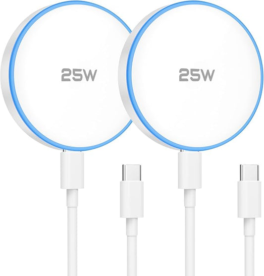25W MagSafe Charger 2 Pack Magnetic Wireless Charging Pads with 6FT USB-C Cables, Fast Charging Compatible with iPhone 17/16/15/14/13/12 Series and AirPods 4/3/2/Pro