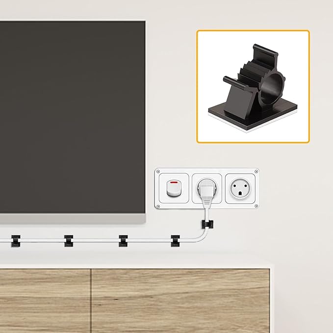 Viaky 30 Black Adjustable Cable Clips, Reusable Buckle Self-Adhesive Wiring Fixing Nylon Bracket Wire Management Suitable for 0.3 Inch Diameter(8mm) Cable