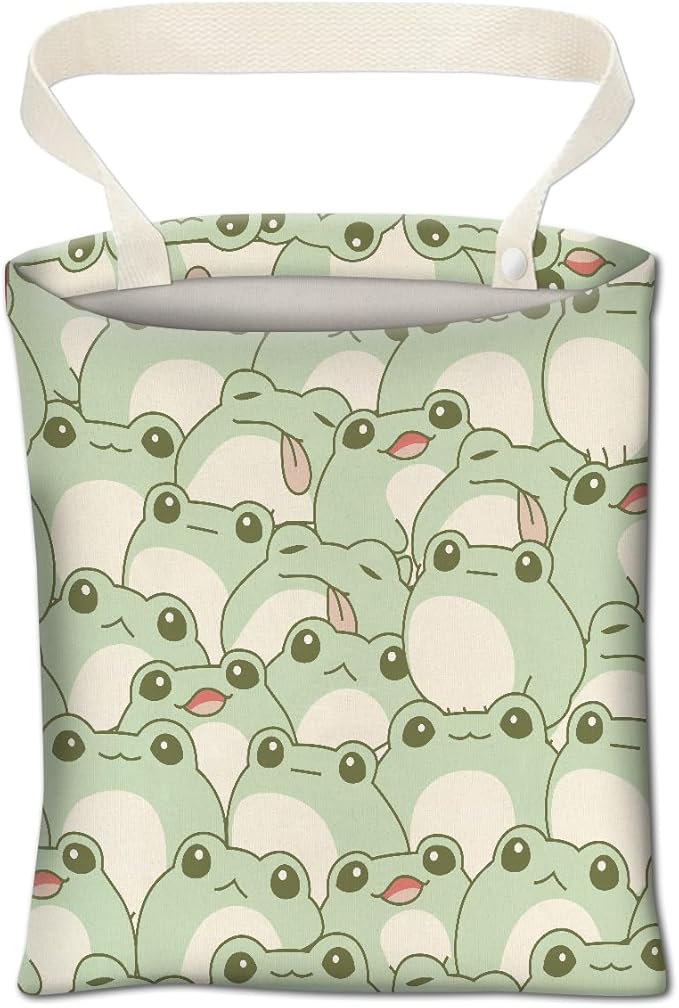 Cute Car Organizer and Storage Bag, Hanging Trash Bin for Vehicle, Travelling, Camping - Cute Green Frog