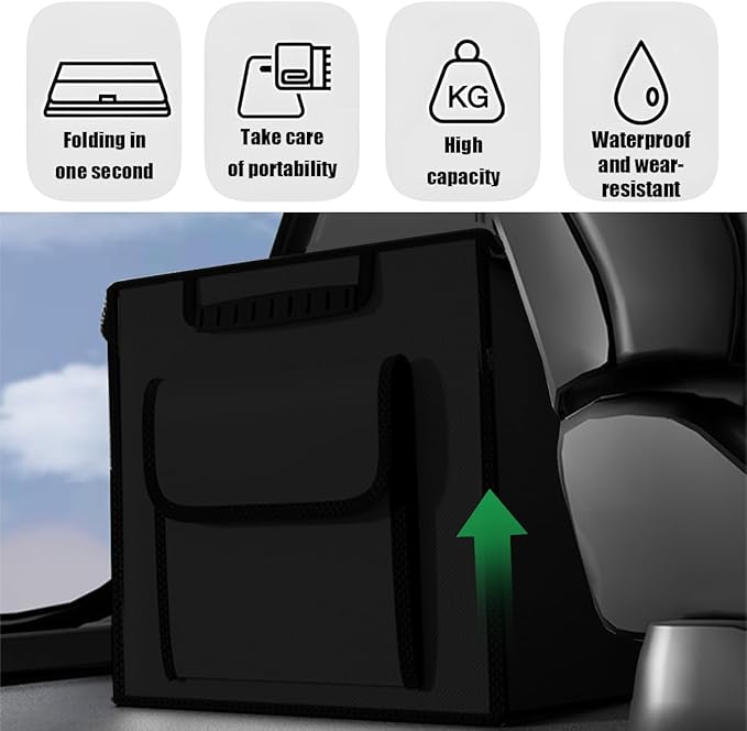 Car Trunk Organizer, Multi-Compartment Collapsible Vehicle Cargo Storage Organizer with Lid, Non Slip Waterproof Storage Box with Reinforced Handles, Universal Automotive Accessories (Black)