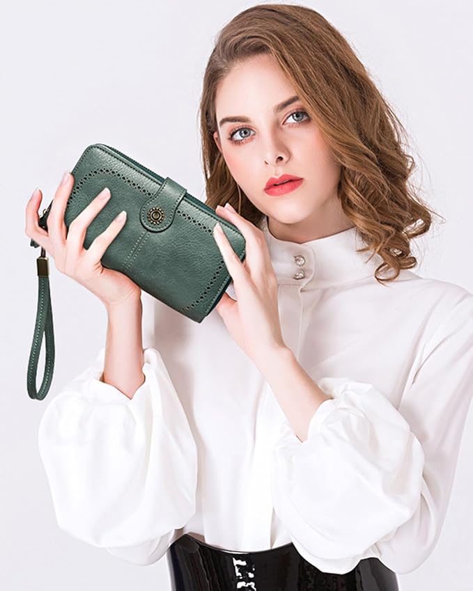 TFKGS Wallet for Women RFID Blocking Leather Large Capacity Card Holder Ladies Phone Clutch Travel Long Purse Wristlet | RFID Blocking, Leather, Large Capacity, Ladies, Travel