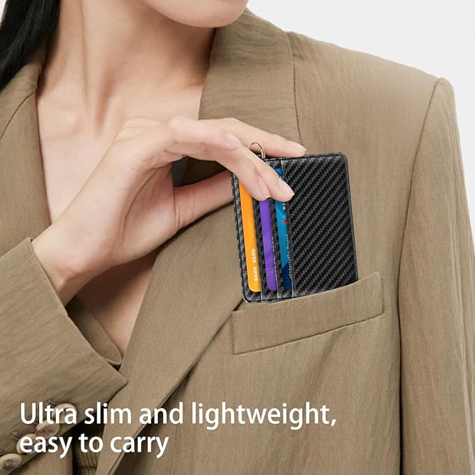 Slim Minimalist Front Pocket RFID Blocking Credit Card Holder Small Wallet Cute Card Cases for Women,Carbon Fiber