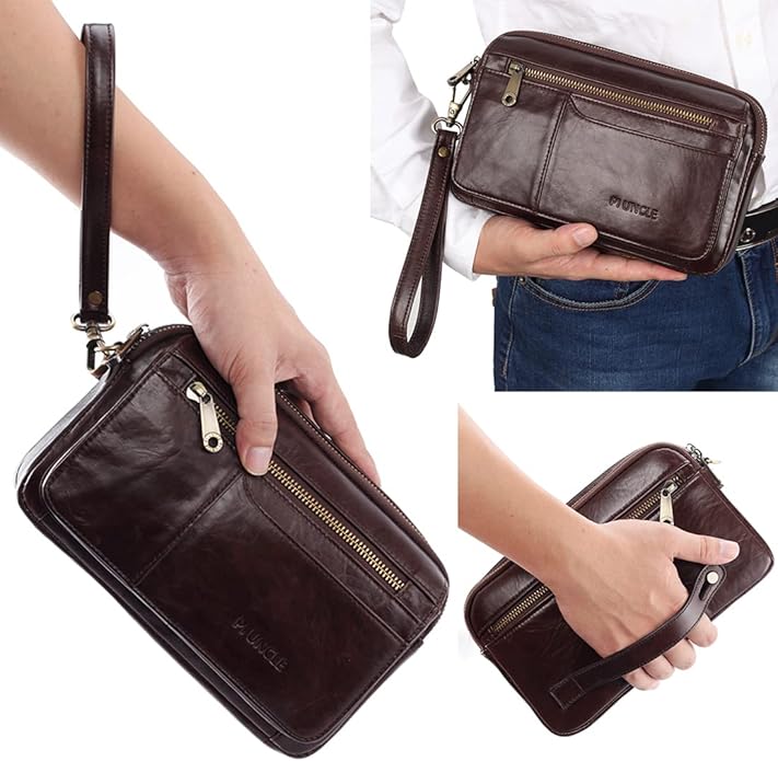 KPYWZER Leather Clutch Purse Wallet Men Wrist Bag