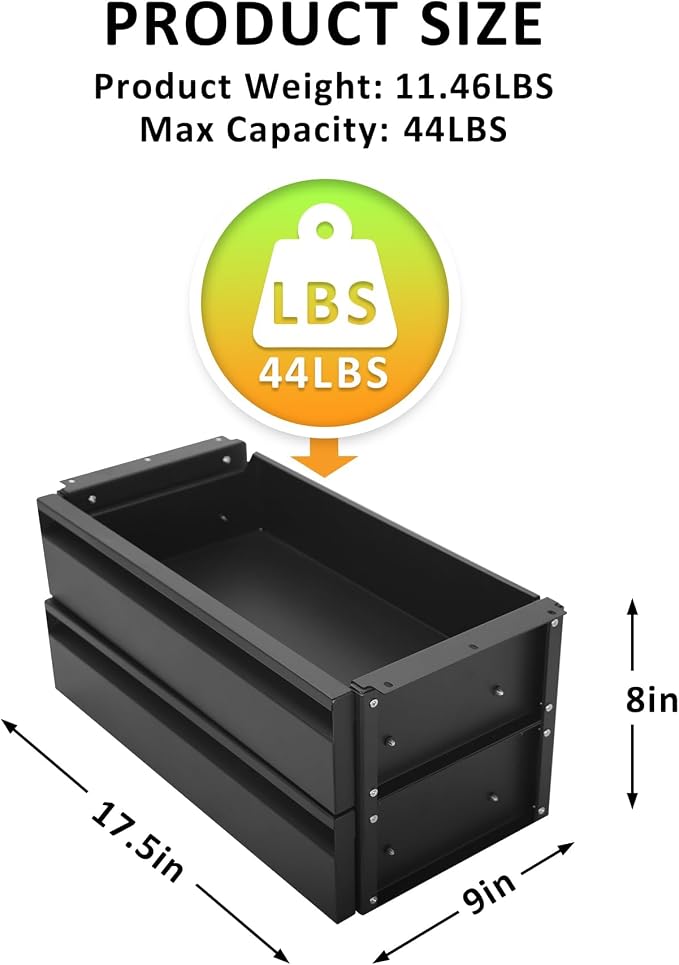 15 in 2-tier Under Desk Drawer,Adjustable Height, Under Desk Drawer Slide Out with Slide Extension Mounted Under Flat Wooden Table or Workbench, Carbon Steel Hidden Desk Drawer for Office & Home