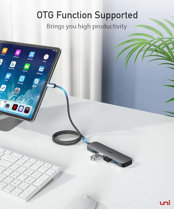 uni USB C to USB Hub 4 Ports, Aluminum USB Type C to USB Adapter with 4 USB 3.0 Ports, Thunderbolt 3 to Multiport USB 3.0 Hub Adapter for MacBook Pro/Air 2020/2019, iPad Pro, Dell, Chromebook and more