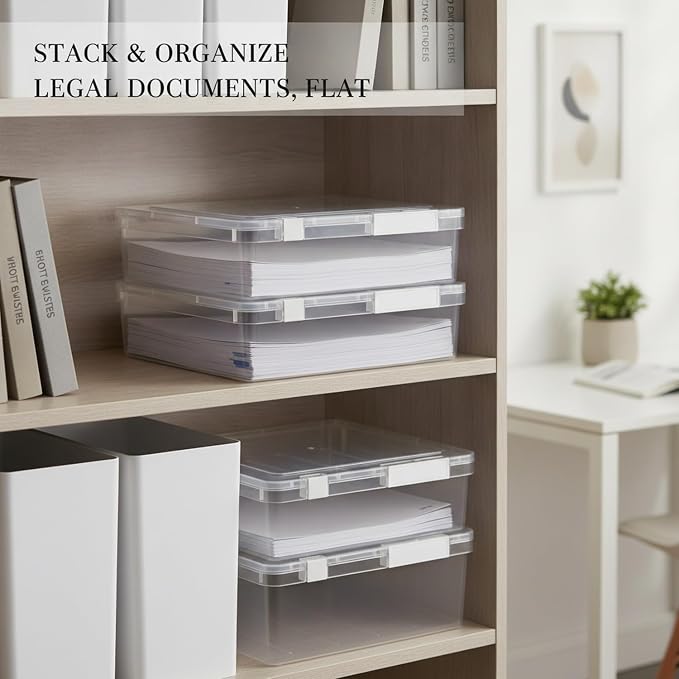 Stackable Document Storage Box with Lid, PP Plastic File Organizer for Legal Size Papers, White Desktop Filing Bin (1 PC)