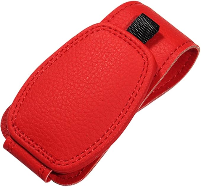 Sunglass Holder for Car Visor, Magnetic Leather Vehicle Sun Visor Storage Clip for Different Size Eyeglasses, Automotive Interior Glasses Ticket Card Clip, Universal for SUV RV Truck (Red)