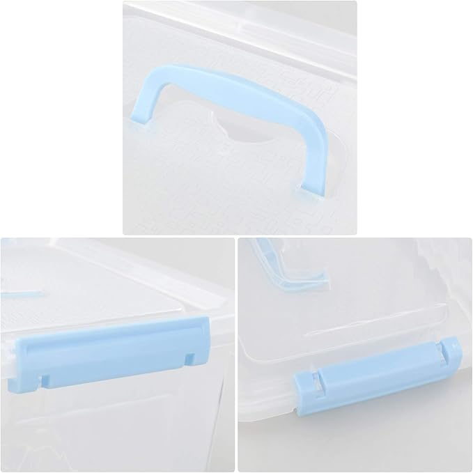 Hespama 2 Pack Lidded Storage Bin, Plastic Latching Container Box with Handle, 12 Quart & 6 Quart