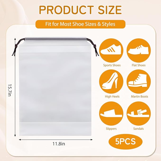 Shoe Bags for Travel, 15.7" x 11.8" Travel Shoe Bags for Packing, Large Waterproof Portable Travel Shoe Storage Bags Travel Essentials Women for and Men (5, White)