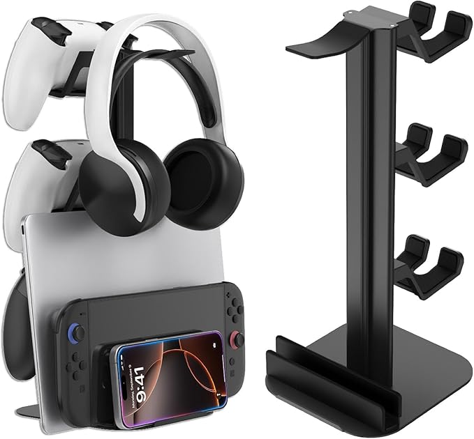 Game Controller Holder & Headphone Stand for Desk, 3-Layer Headset Holder Storage Organizer Switch/Headphones/Controller/Laptop Mobile Phone