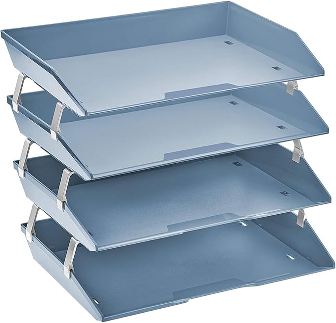 Acrimet 4 Tier Paper Letter Tray Side Load Letter Size, Office Desk File Document Organizer Plastic (Solid Blue)