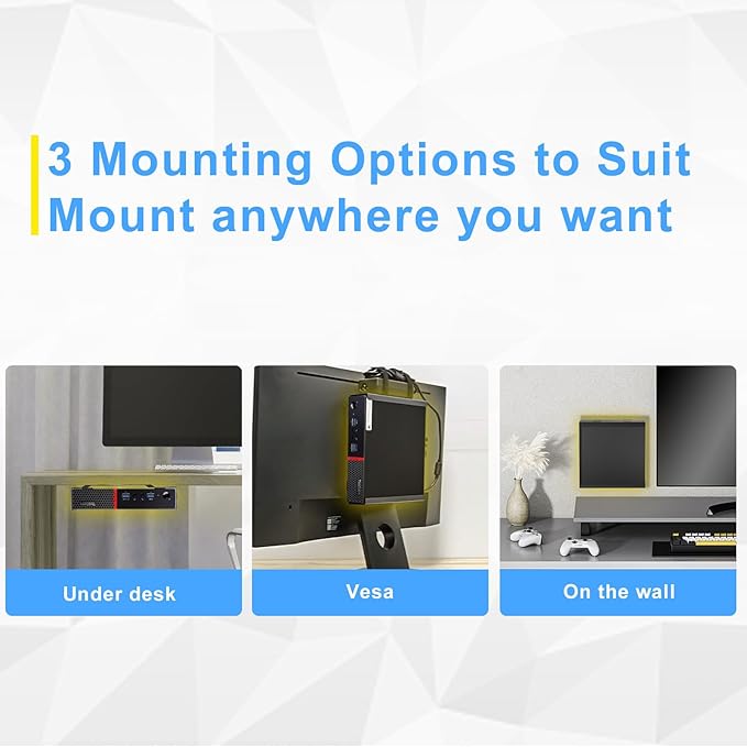 Mini PC Mount for Lenovo ThinkCentre Mounting Bracket Wall VESA and Under Desk Mount for Lenovo ThinkCentre Tiny Desktops M600 M700 M710Q M715q M720Q M800z M900 M910Q Mini Desktop Bracket