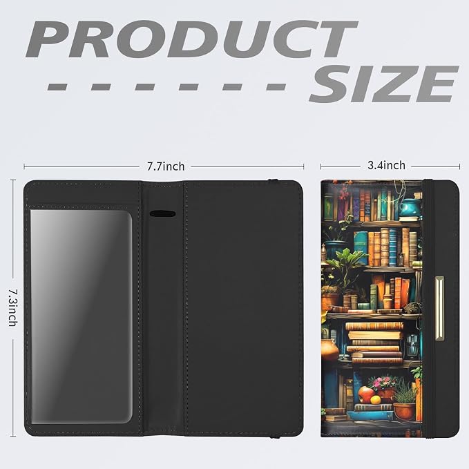 Printed Checkbook Cover, RFID Blocking Checkbook, Stylish, Lightweight, Slim Durable, Multi-Functional Checkbook Holder for Personal and Business Checks (Bookshelf)